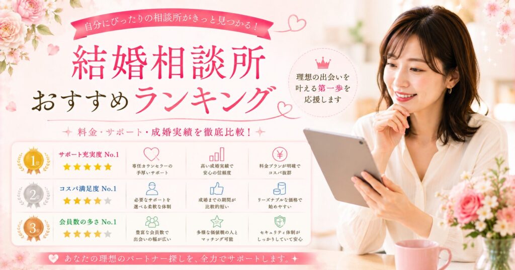 結婚相談所おすすめランキング【2026年最新・目的・年代別で選ぶ】