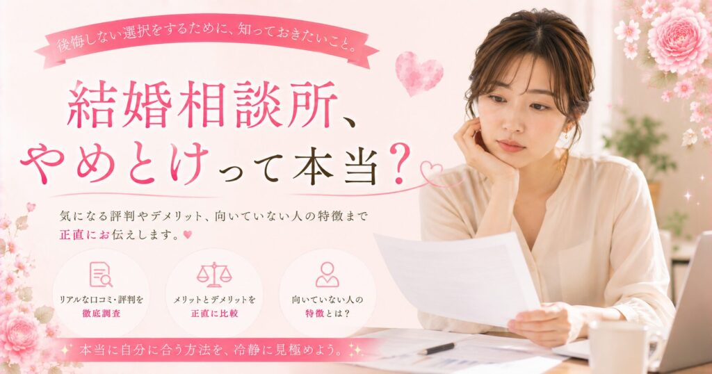 結婚相談所はやめとけって本当？【向いている人・いない人の違いを解説】