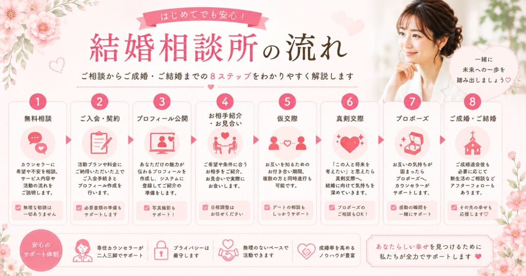 結婚相談所の流れを完全解説【入会から成婚まで・2026年版】